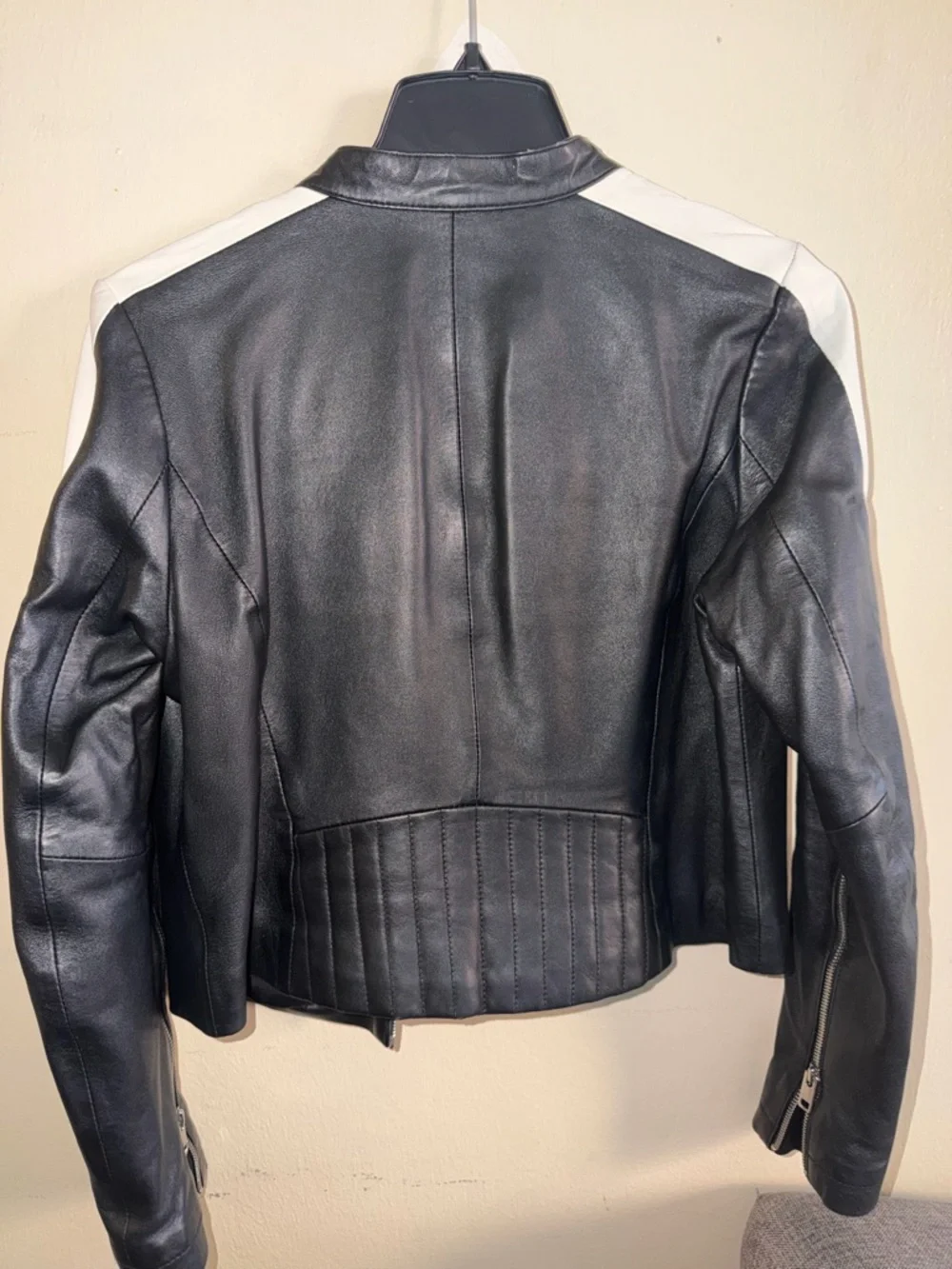 Wilsons Leather Black Leather Jacket with White Sleeve Stripes - Picture 5 of 10